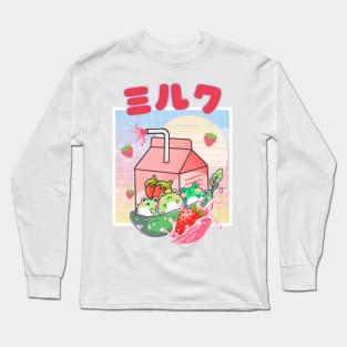 Kawaii Vaporwave Frogs Strawberry Milk Cottagecore Long Sleeve T-Shirt